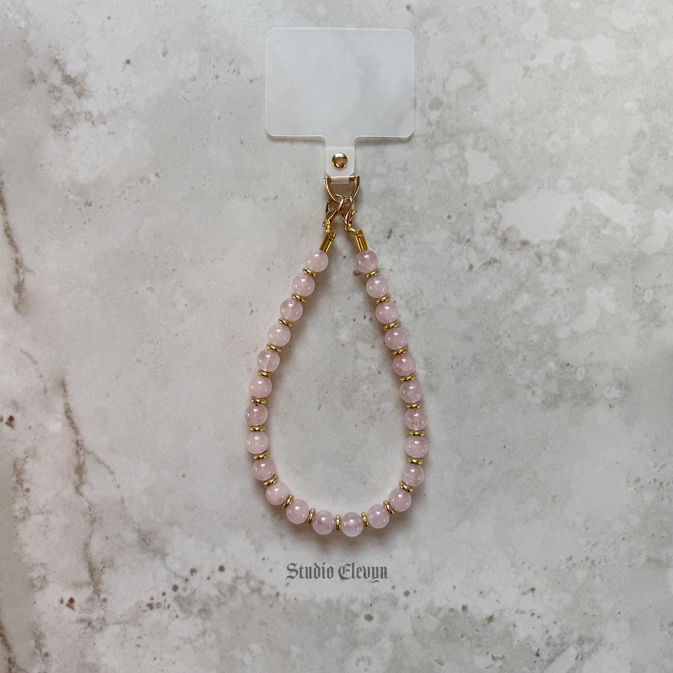 Rose Quartz | Natural Stone Beaded Phone Strap with Insert - Universal Fit