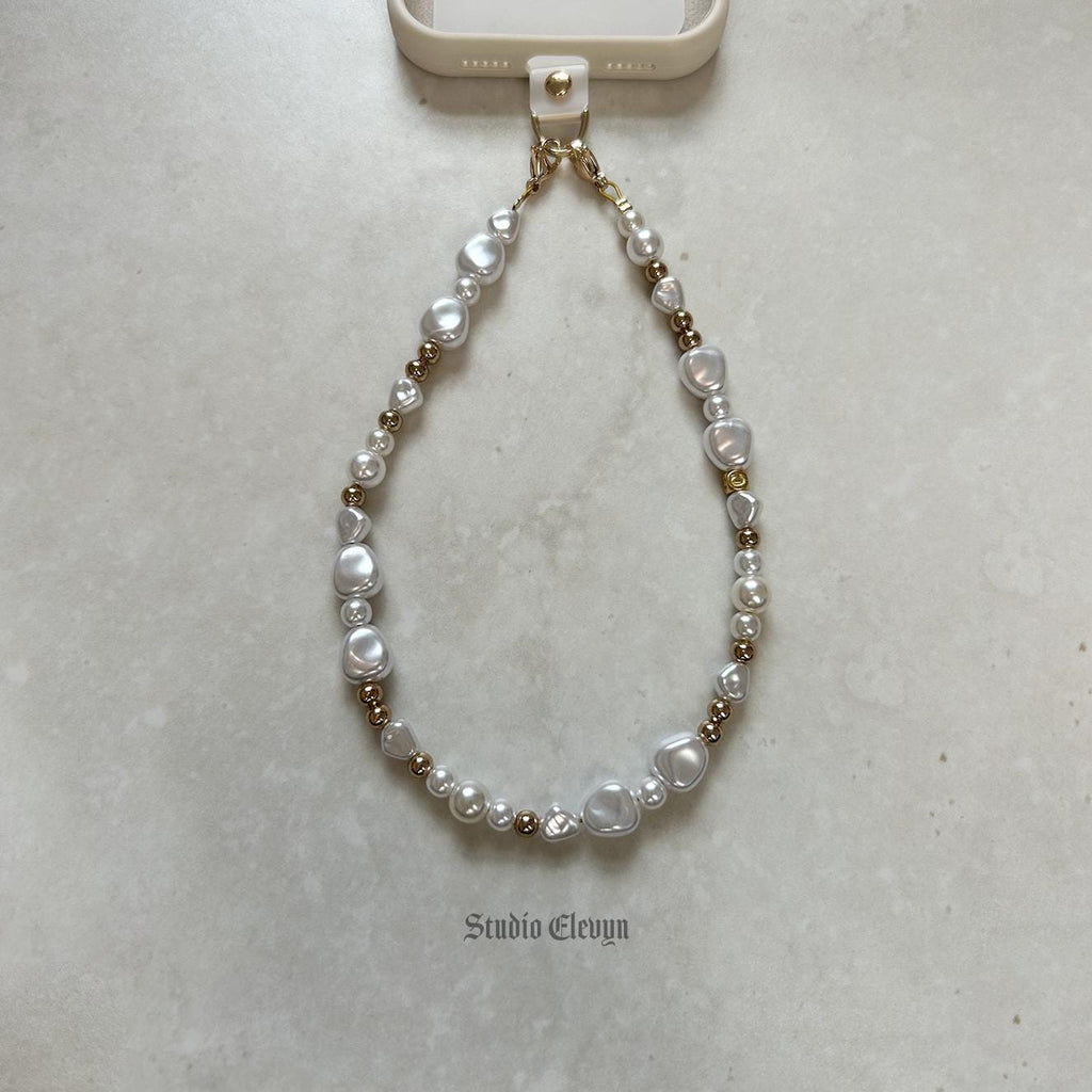 Pearl |  Beaded Gold Phone Strap with Insert - Universal Fit