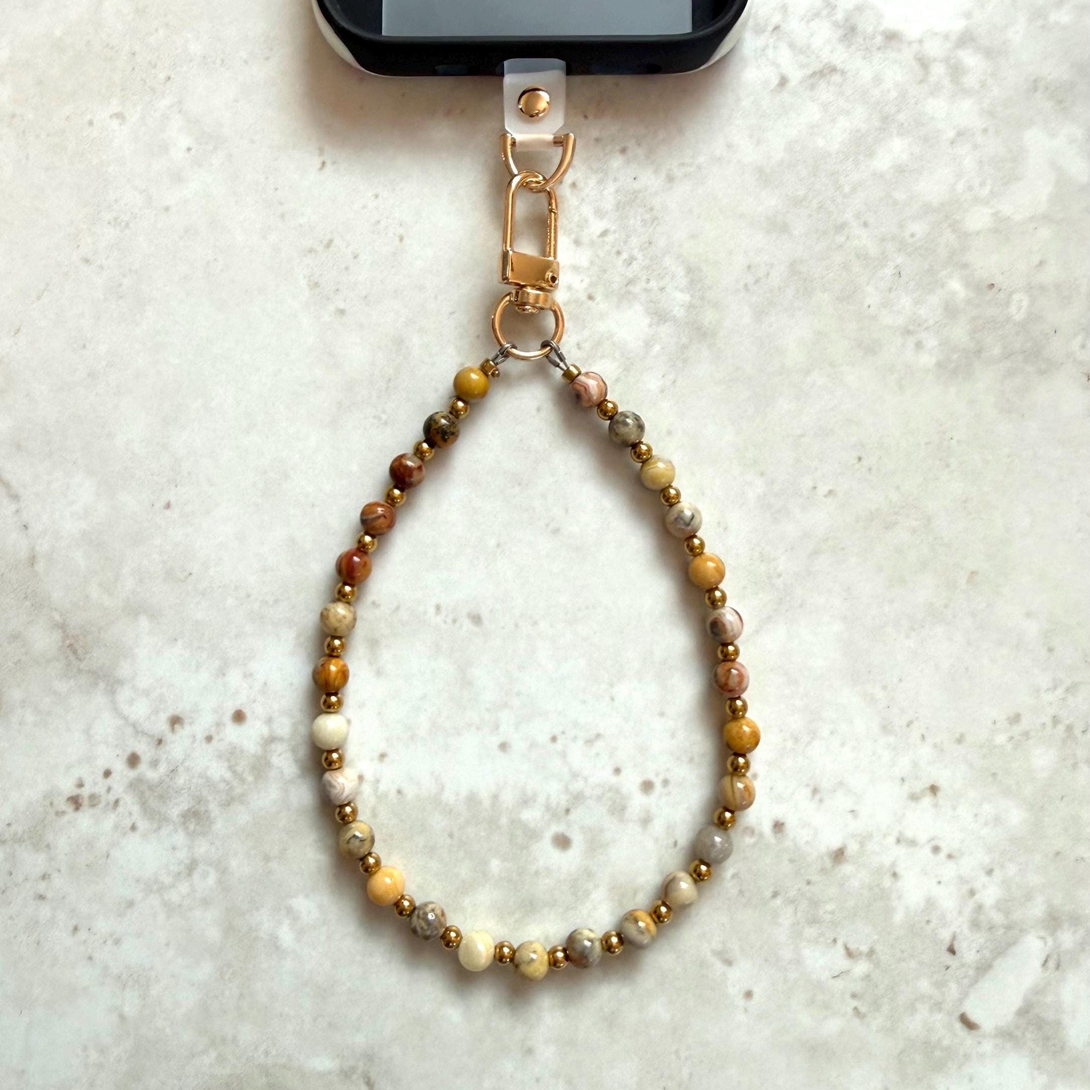 Natural Stone Beaded Phone Strap with Insert - Universal Fit