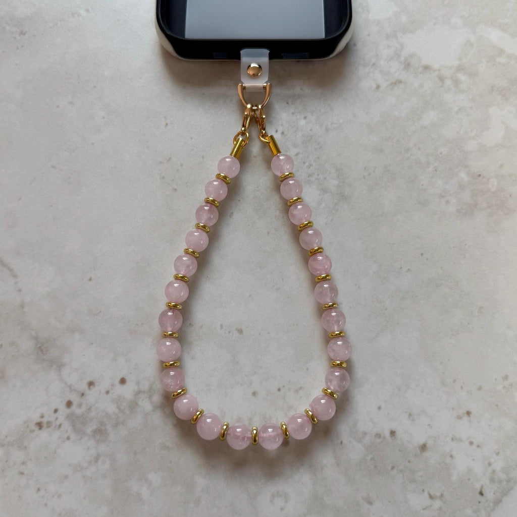 Rose Quartz | Natural Stone Beaded Phone Strap with Insert - Universal Fit