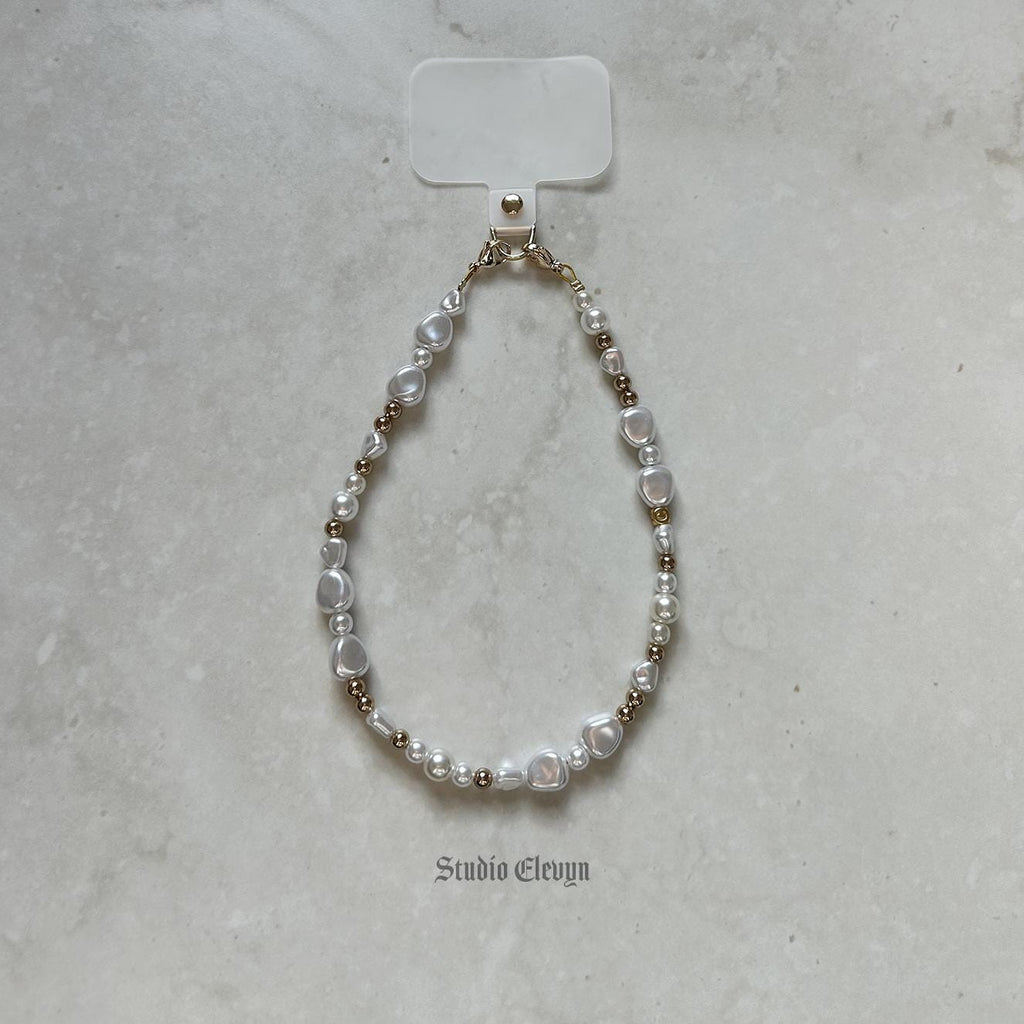 Pearl |  Beaded Gold Phone Strap with Insert - Universal Fit