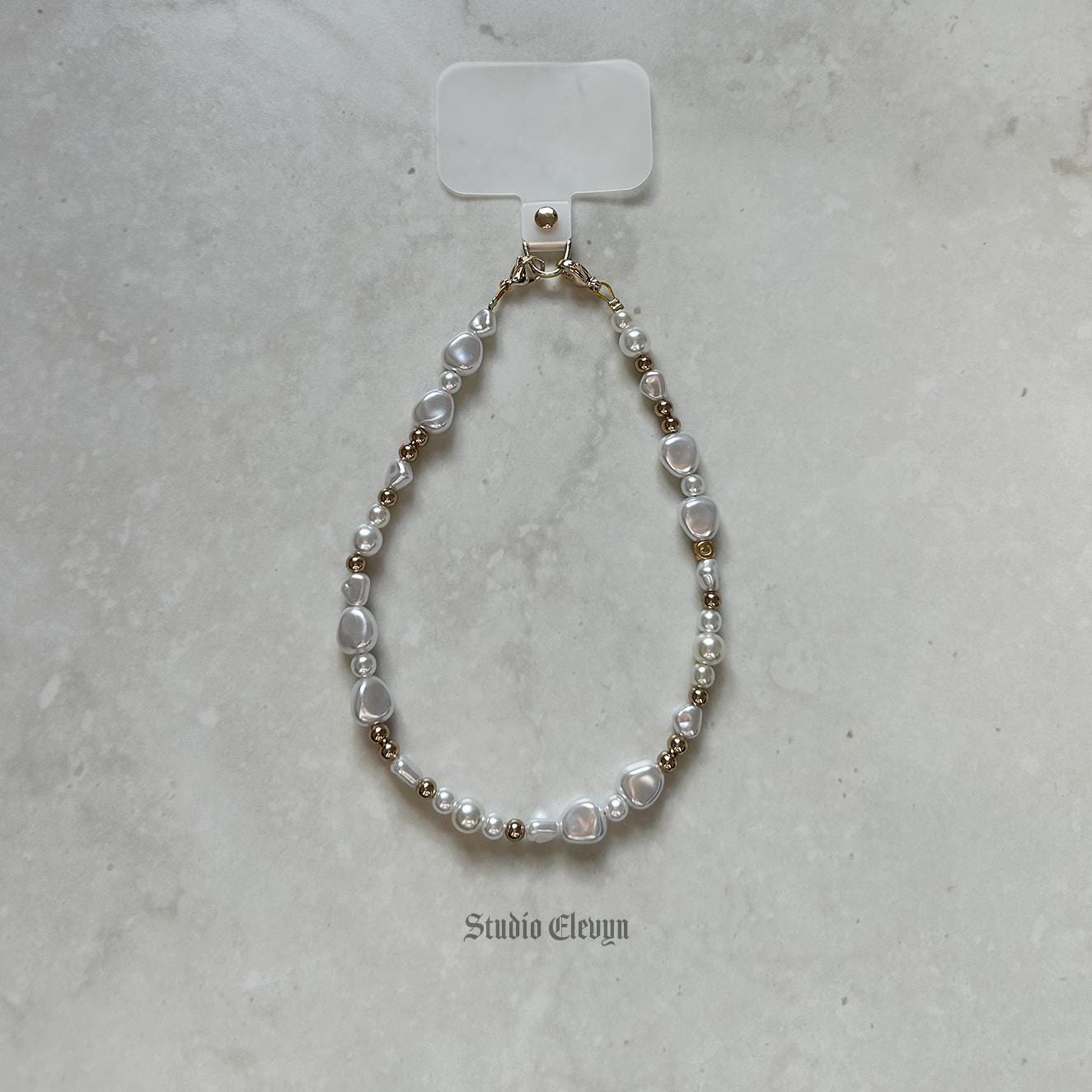 Pearl |  Beaded Gold Phone Strap with Insert - Universal Fit