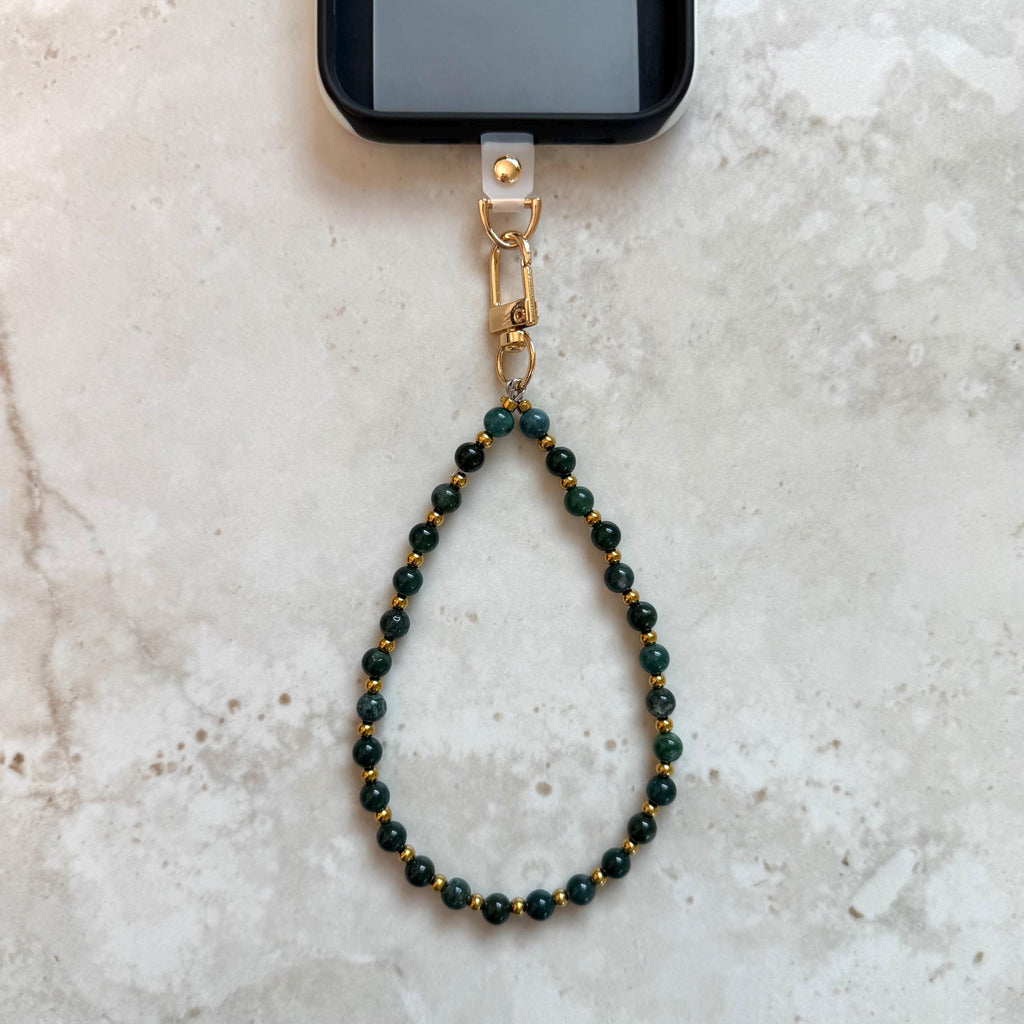 Natural Stone Beaded Phone Strap with Insert - Universal Fit