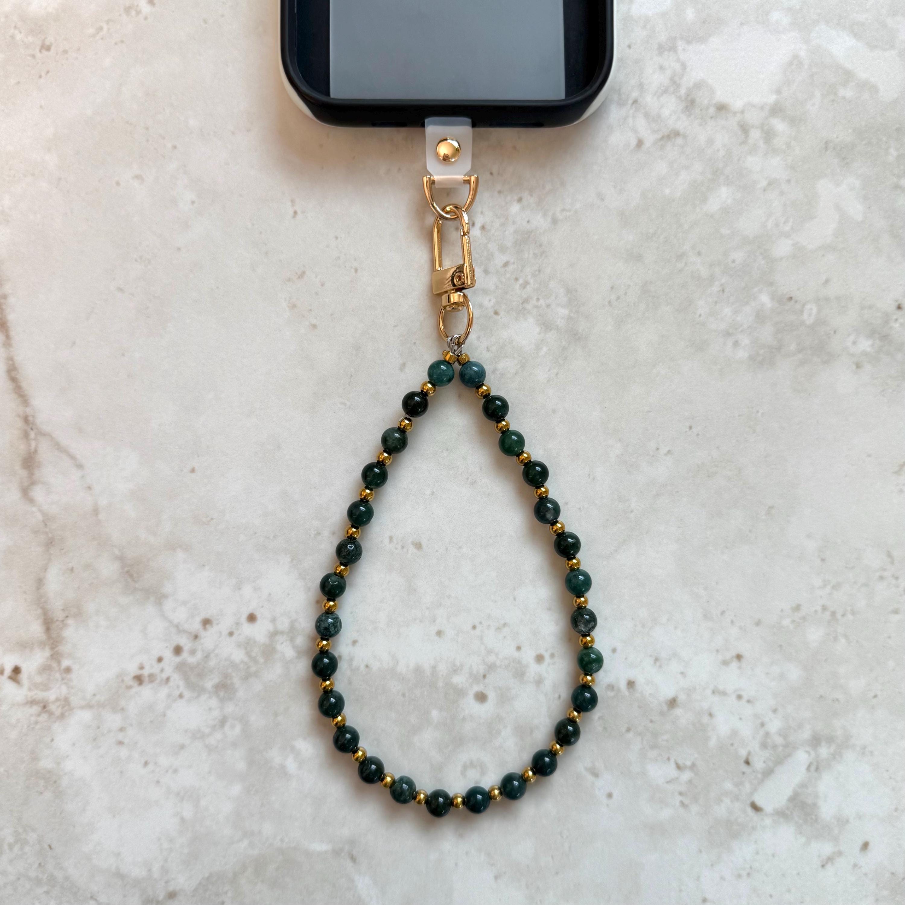 Natural Stone Beaded Phone Strap with Insert - Universal Fit